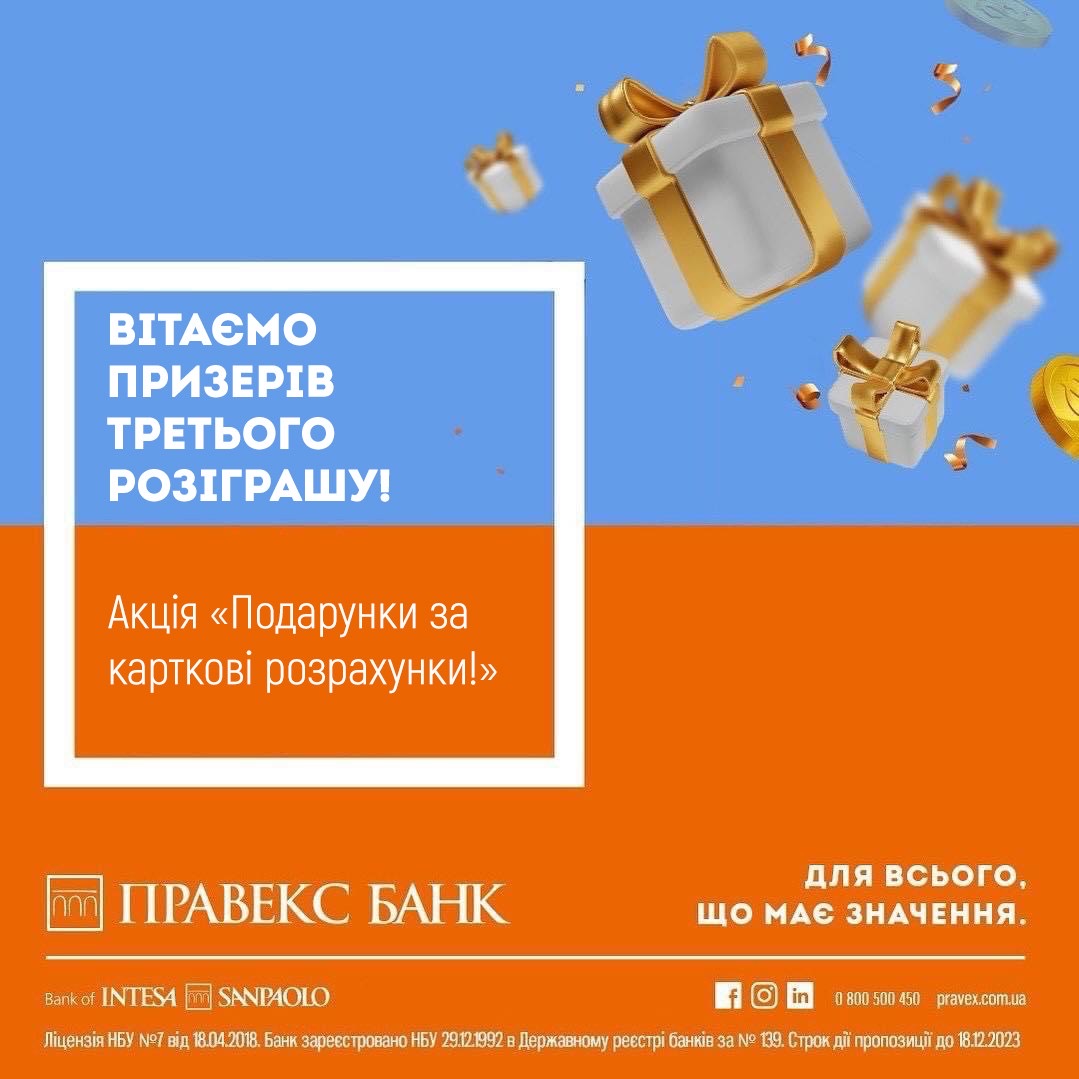 Вітаємо призерів третього розіграшу Акції «Подарунки за карткові розрахунки!»