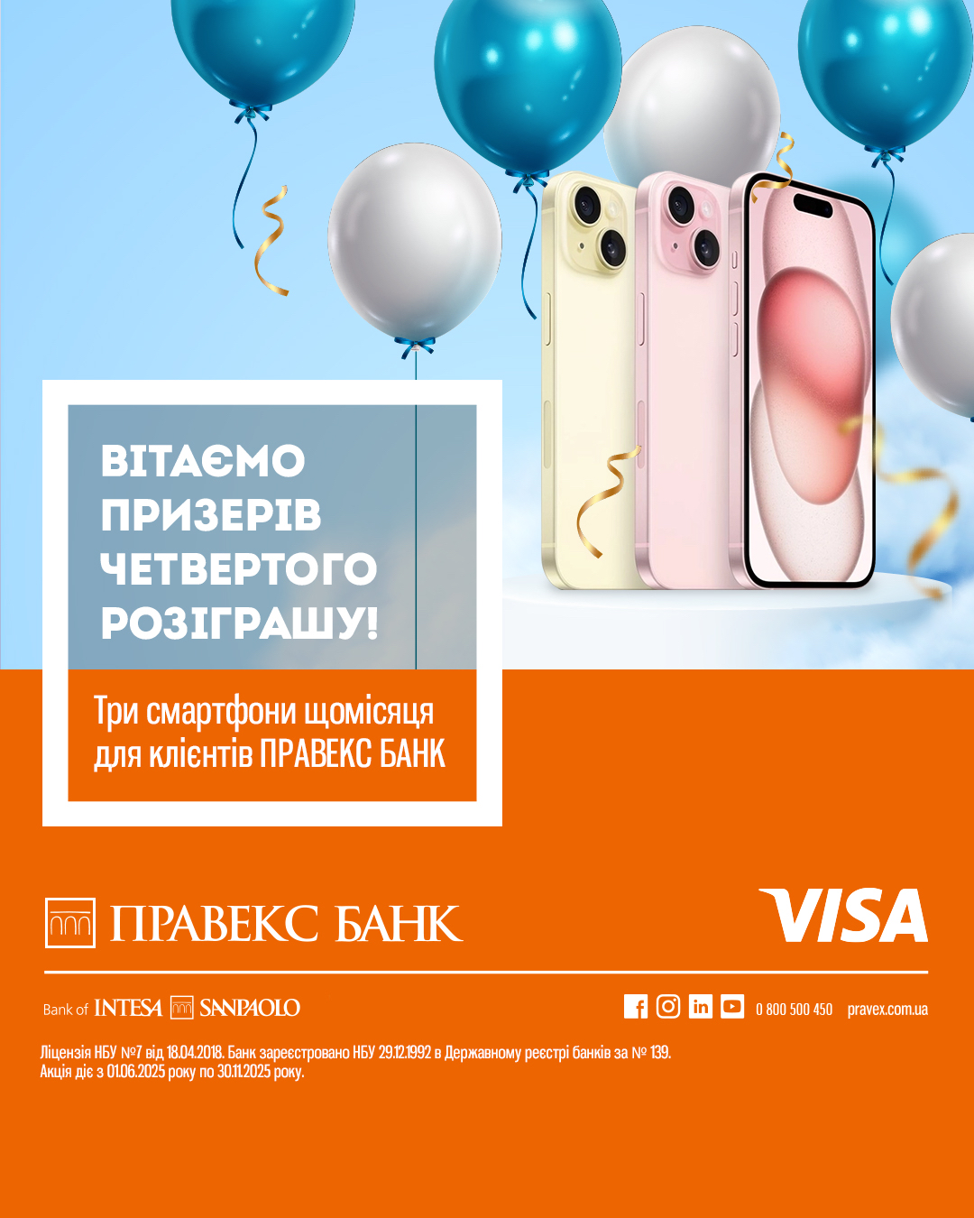 Congratulations to the winners of the fourth drawing of the PRAVEX BANK and Visa Promotion: iPhone 15 is looking for its owner